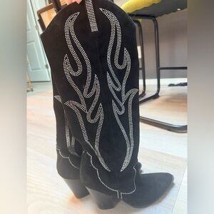 Steve Madden Black Suede Boots with Rhinestone Accents